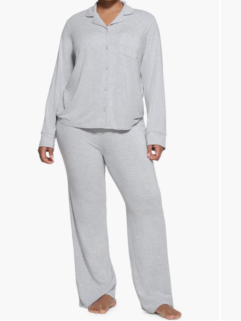 SKIMS Light Gray Long-Sleeve Button Pajama Set